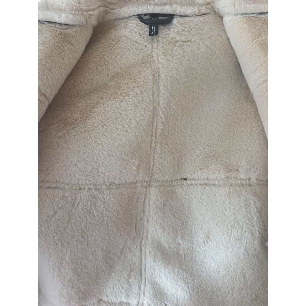 H&M Womens XS Black Faux Leather & Cream Faux Fur Trim Jacket - Picture 14 of 15